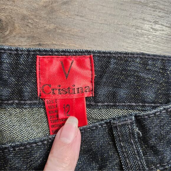 V Cristina Jeans Womens Blue High Rise Gold Metallic Straight Leg Size 12 Denim - Picture 6 of 14